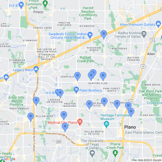 Map of veterinarians in Plano, TX