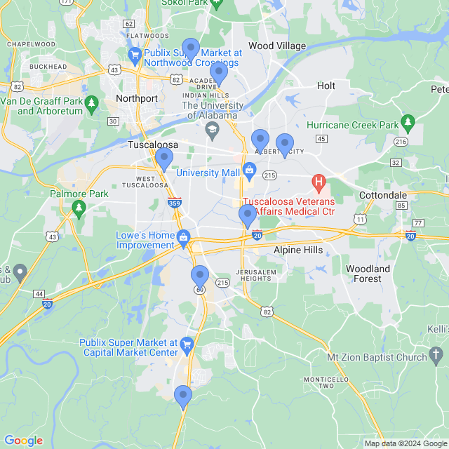 Map of veterinarians in Tuscaloosa, AL