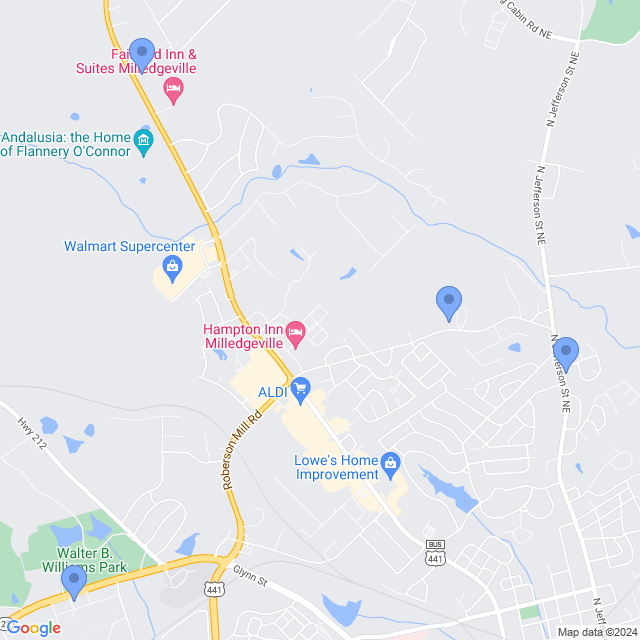 Map of veterinarians in Milledgeville, GA