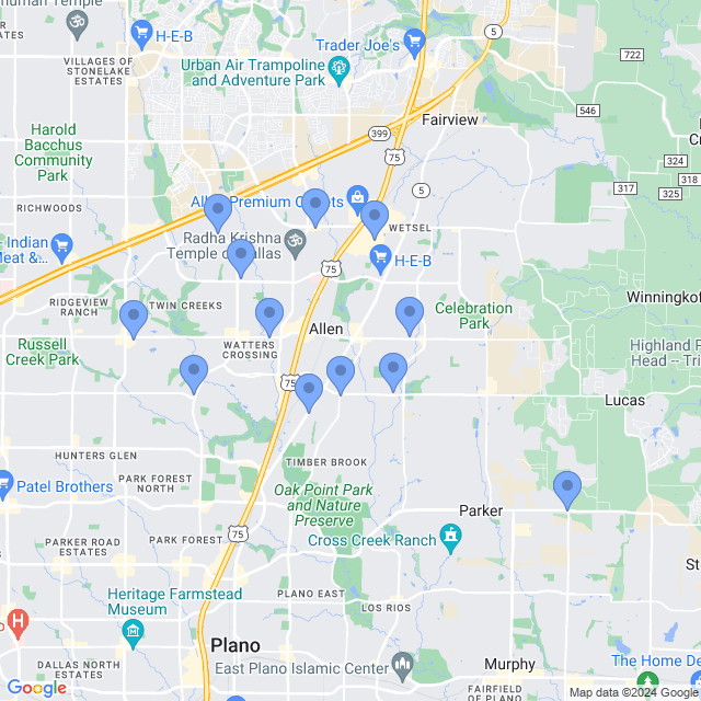 Map of veterinarians in Allen, TX