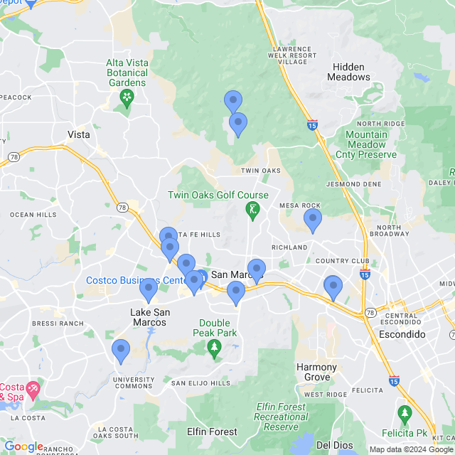 Map of veterinarians in San Marcos, CA
