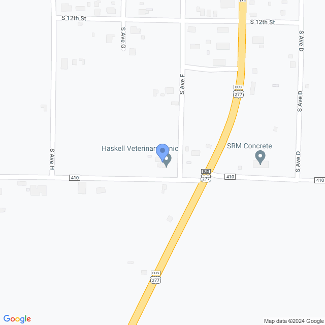 Map of veterinarians in Haskell, TX