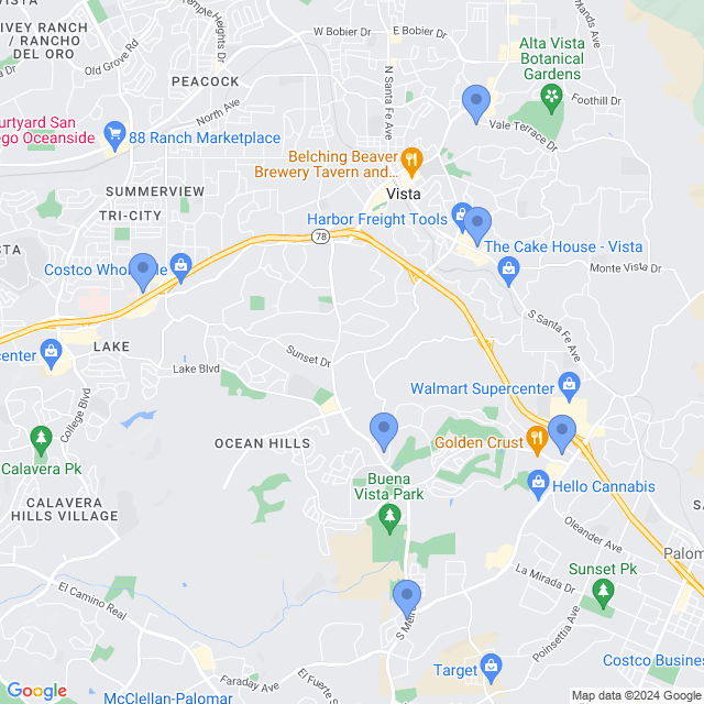 Map of veterinarians in Vista, CA