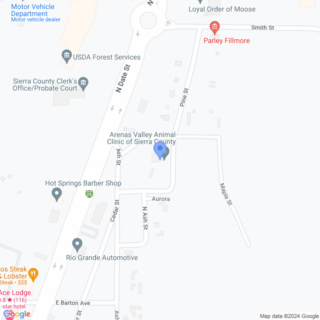 Map of veterinarians in Truth Or Cnsqncs, NM