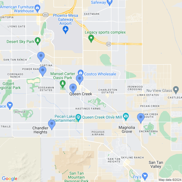 Map of veterinarians in Queen Creek, AZ