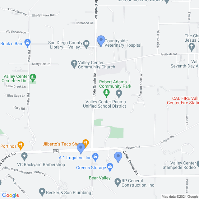 Map of veterinarians in Valley Center, CA