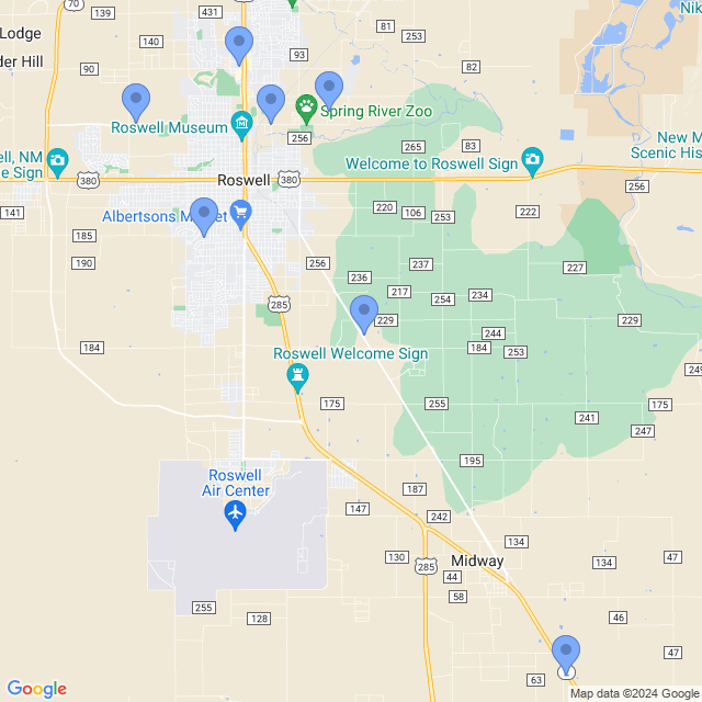 Map of veterinarians in Roswell, NM