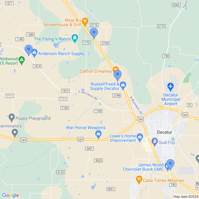 Map of veterinarians in Decatur, TX
