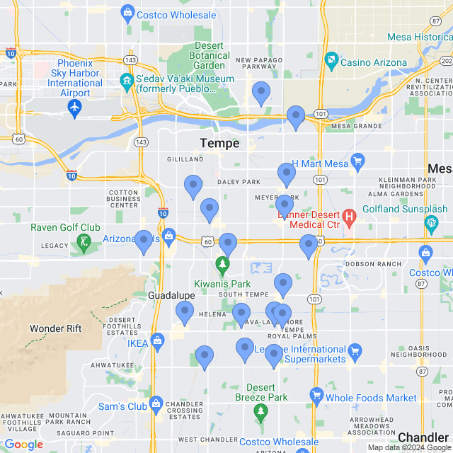 Map of veterinarians in Tempe, AZ