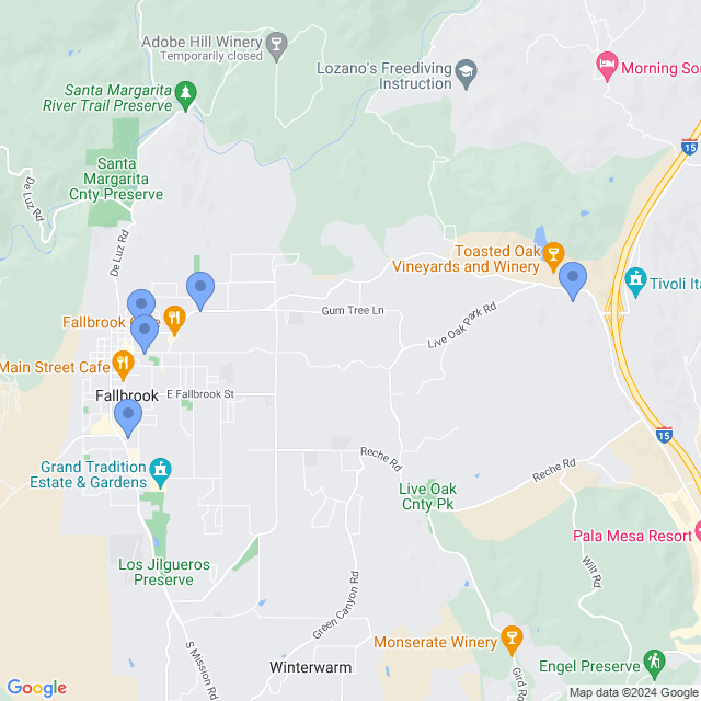 Map of veterinarians in Fallbrook, CA