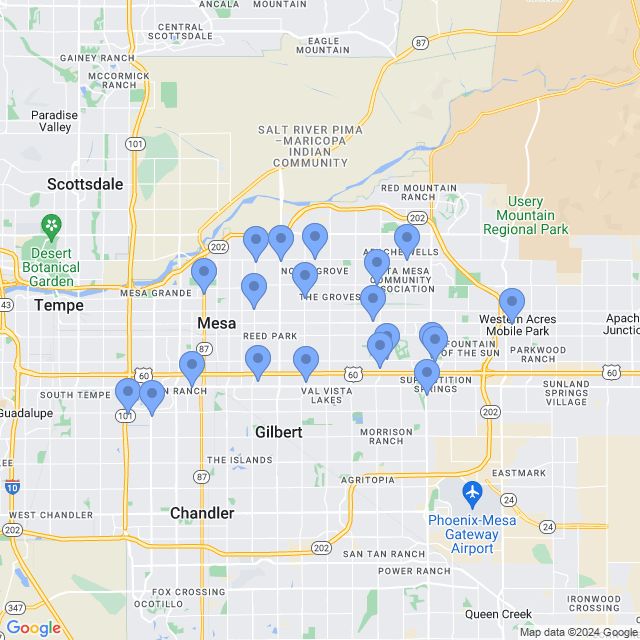 Map of veterinarians in Mesa, AZ