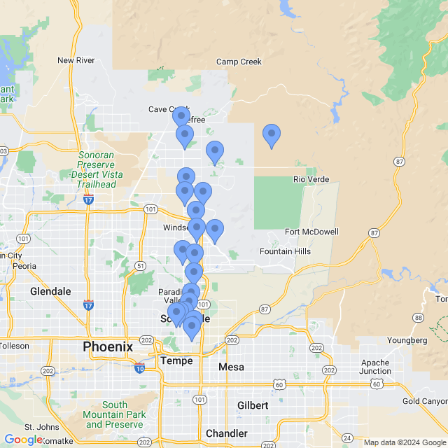 Map of veterinarians in Scottsdale, AZ