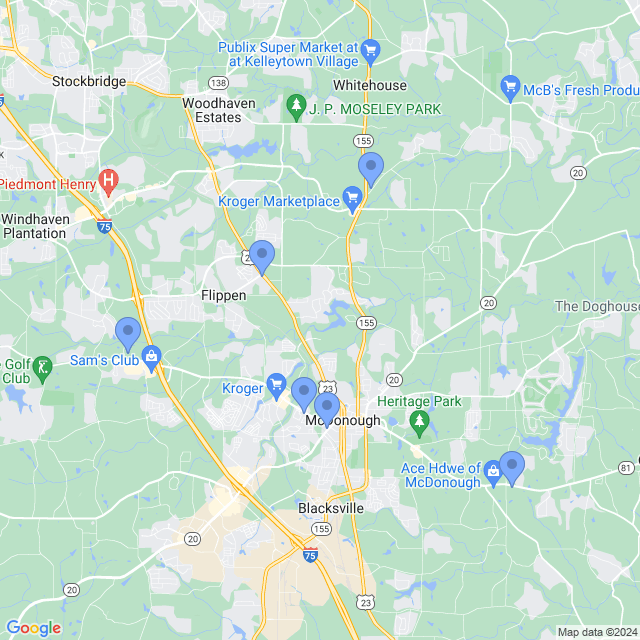 Map of veterinarians in Mcdonough, GA