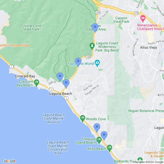 Map of veterinarians in Laguna Beach, CA