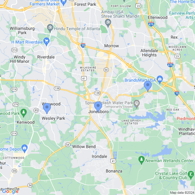 Map of veterinarians in Jonesboro, GA