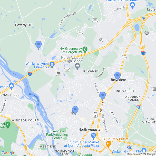 Map of veterinarians in North Augusta, SC