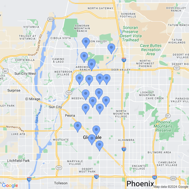 Map of veterinarians in Glendale, AZ