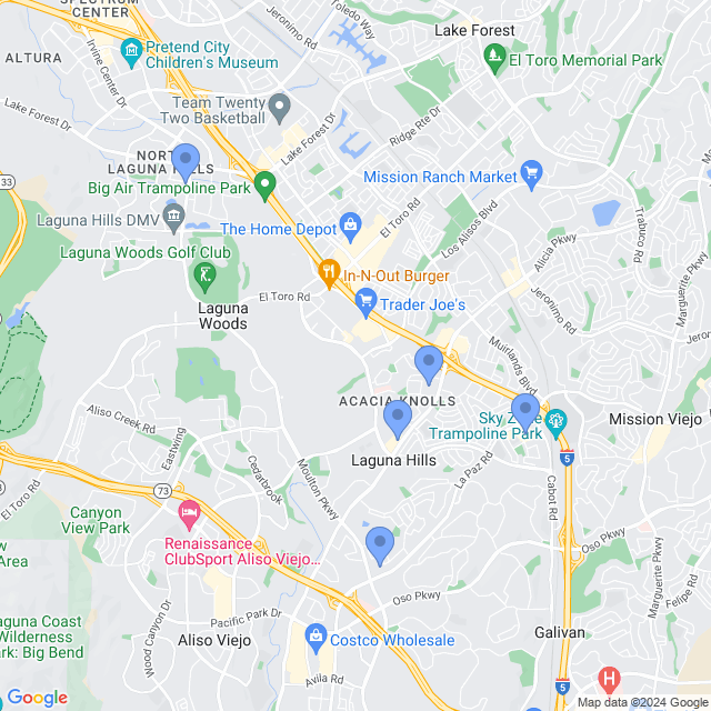 Map of veterinarians in Laguna Hills, CA