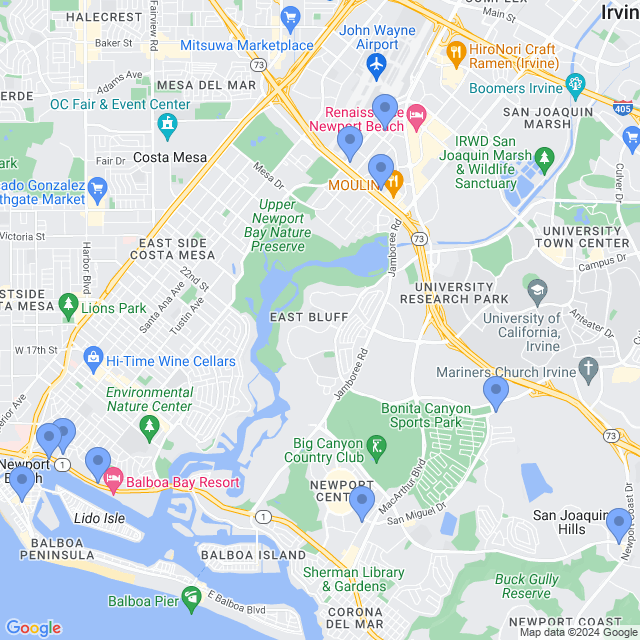 Map of veterinarians in Newport Beach, CA