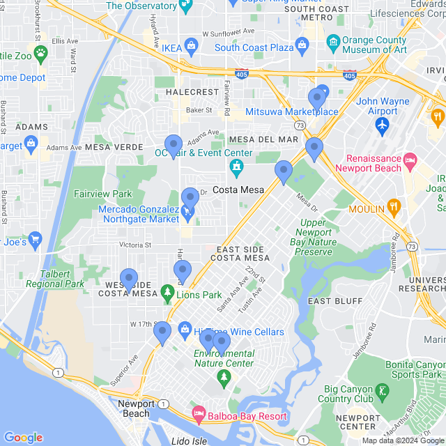 Map of veterinarians in Costa Mesa, CA