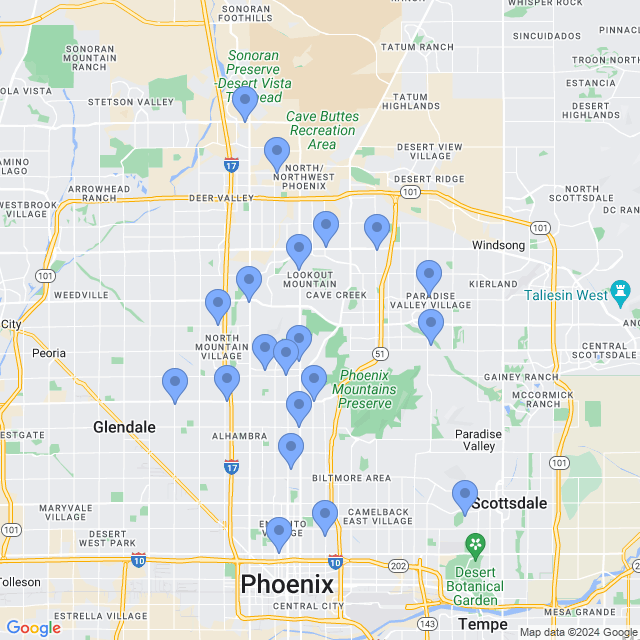 Map of veterinarians in Phoenix, AZ