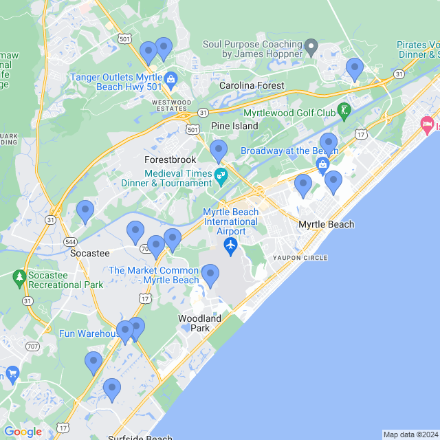 Map of veterinarians in Myrtle Beach, SC