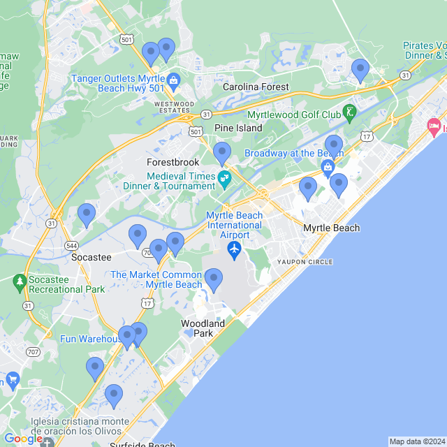 Map of veterinarians in Myrtle Beach, SC