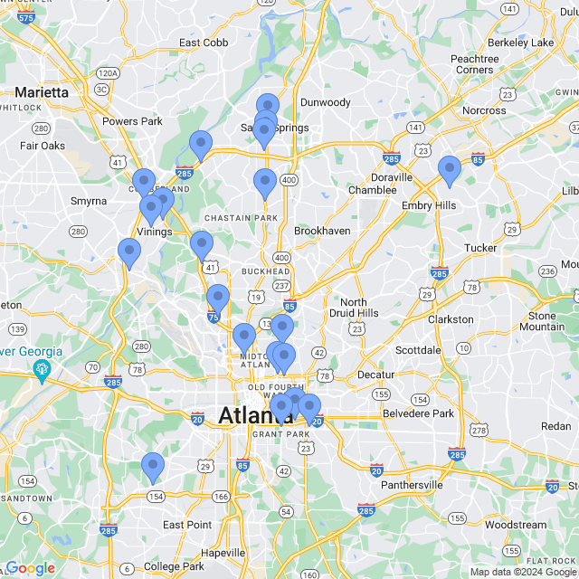 Map of veterinarians in Atlanta, GA