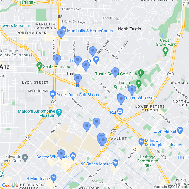 Map of veterinarians in Tustin, CA