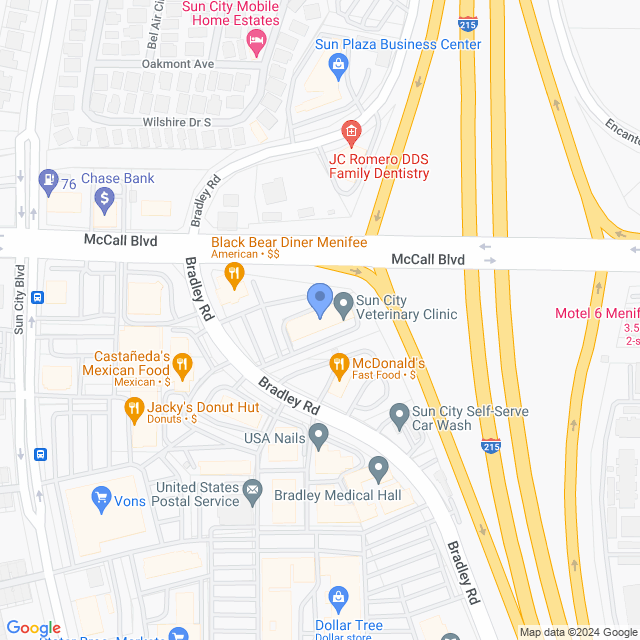 Map of veterinarians in Sun City, CA
