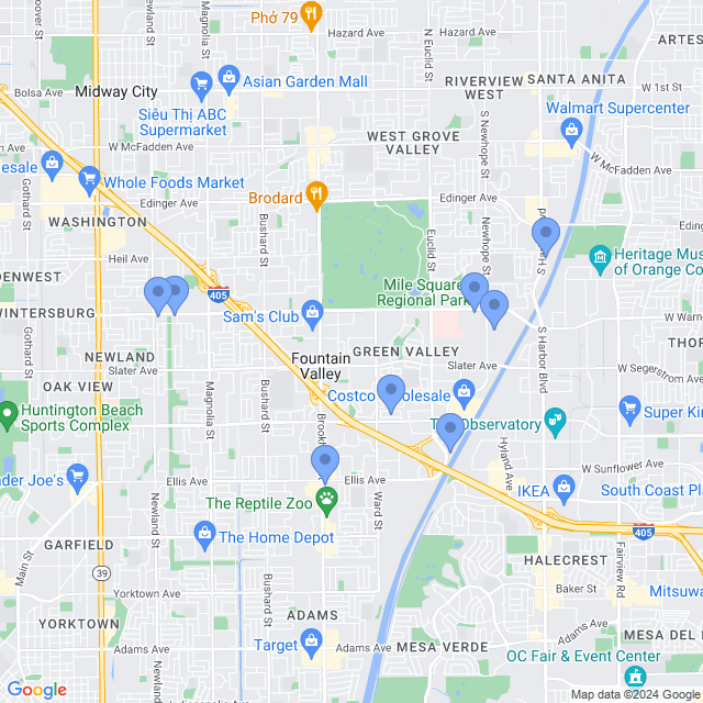 Map of veterinarians in Fountain Valley, CA