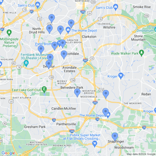 Map of veterinarians in Decatur, GA