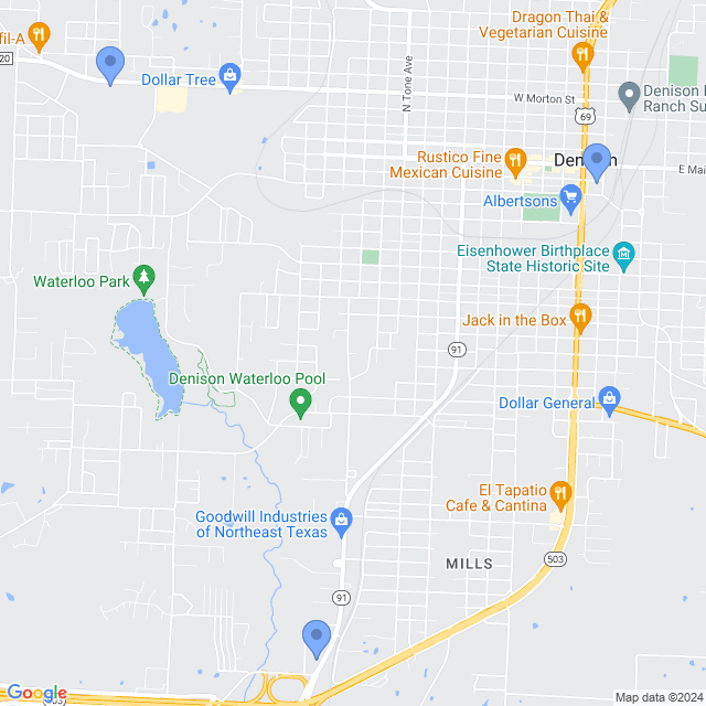 Map of veterinarians in Denison, TX
