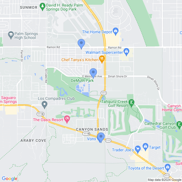 Map of veterinarians in Palm Springs, CA