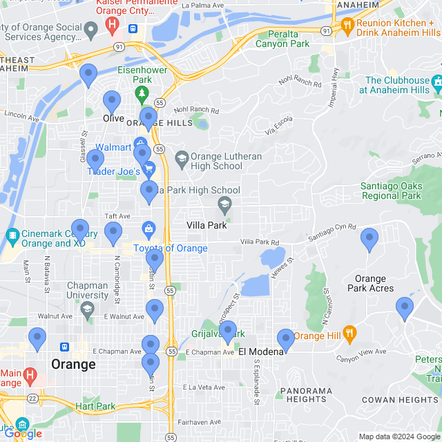 Map of veterinarians in Orange, CA