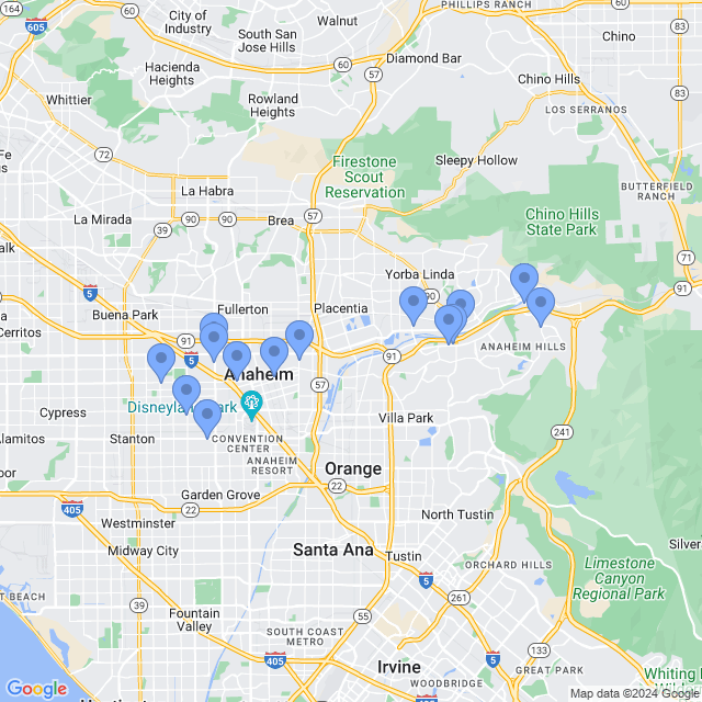 Map of veterinarians in Anaheim, CA