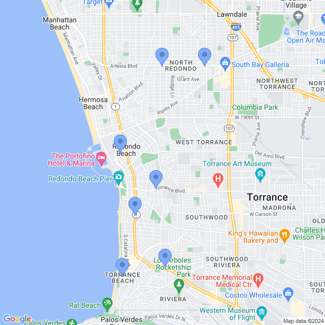 Map of veterinarians in Redondo Beach, CA