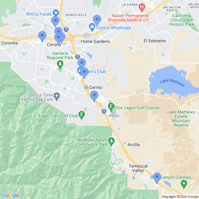Map of veterinarians in Corona, CA