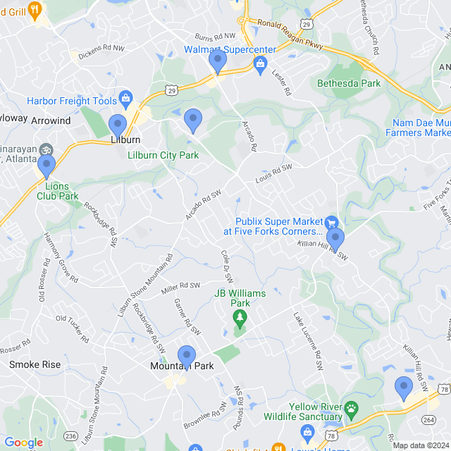 Map of veterinarians in Lilburn, GA
