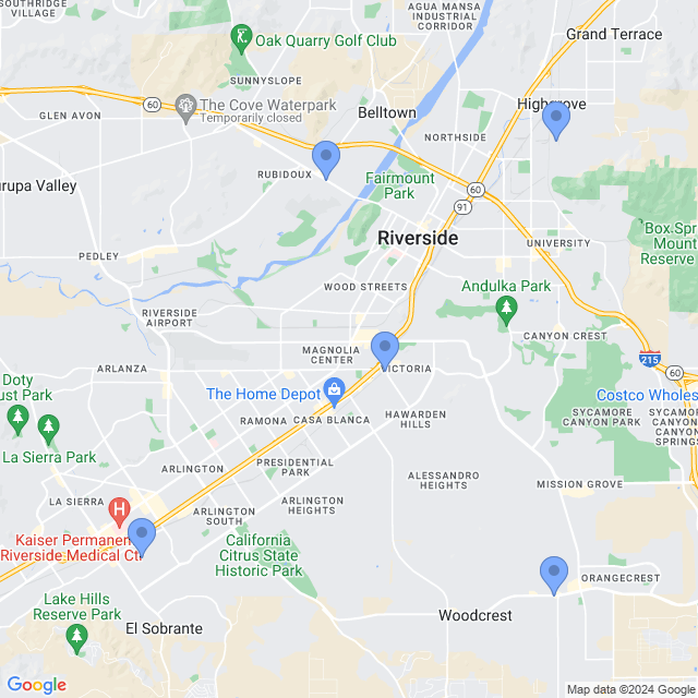 Map of veterinarians in Riverside, CA