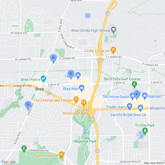 Map of veterinarians in Brea, CA