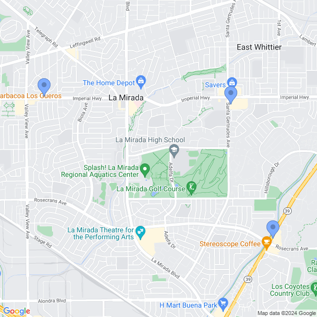 Map of veterinarians in La Mirada, CA