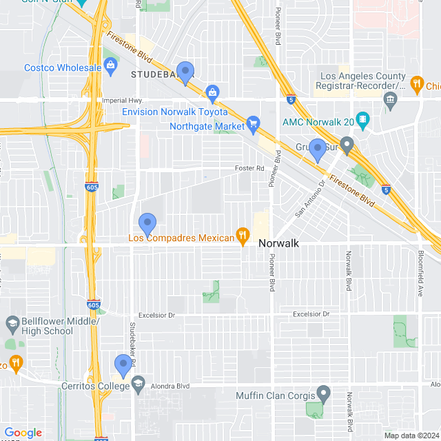 Map of veterinarians in Norwalk, CA