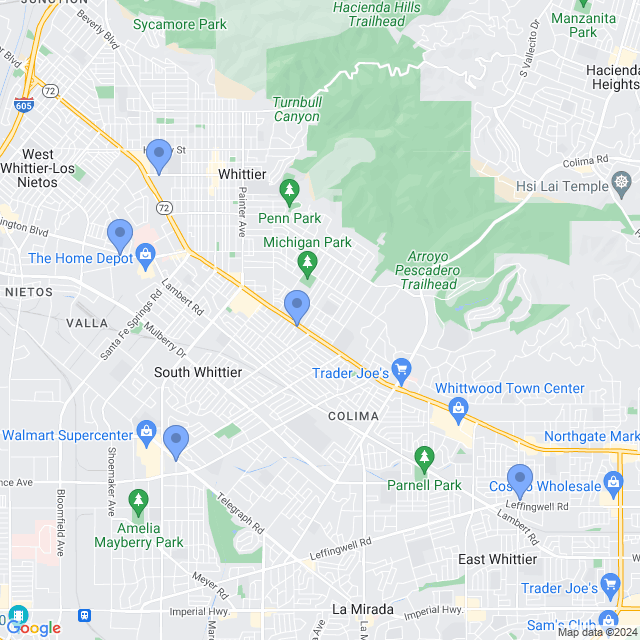 Map of veterinarians in Whittier, CA