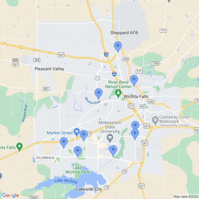 Map of veterinarians in Wichita Falls, TX