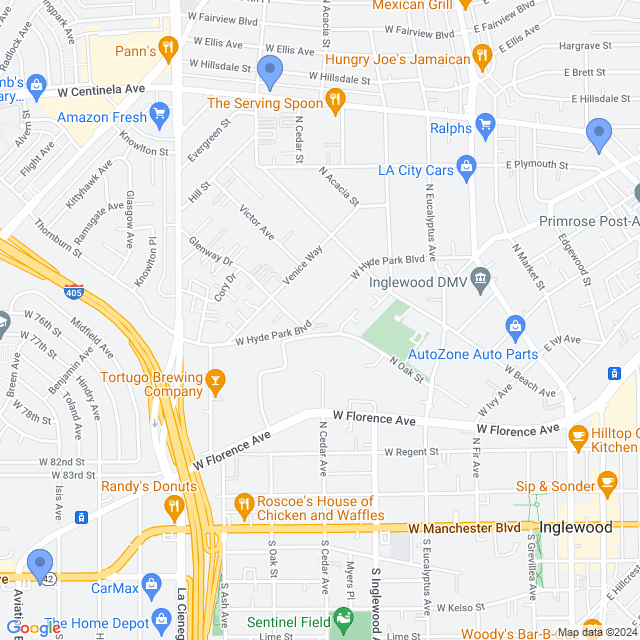 Map of veterinarians in Inglewood, CA
