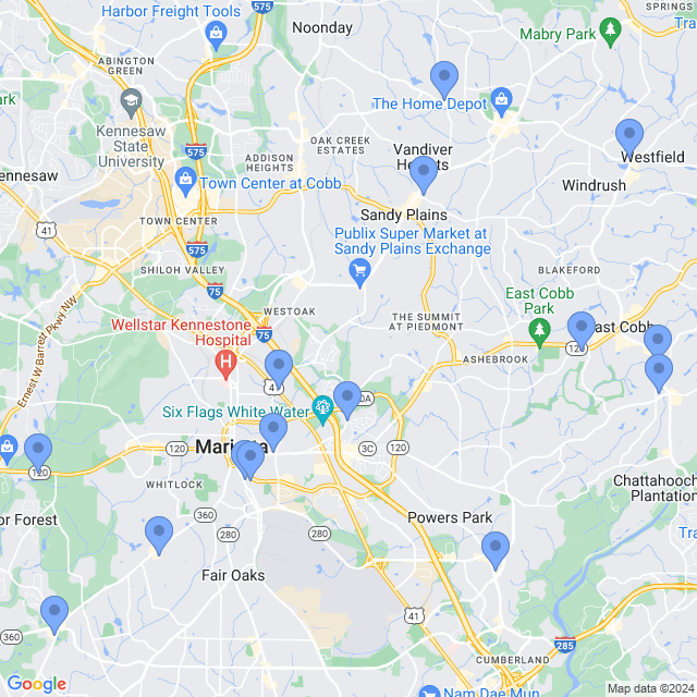 Map of veterinarians in Marietta, GA