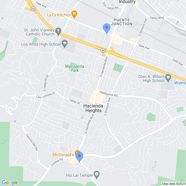 Map of veterinarians in Hacienda Heights, CA
