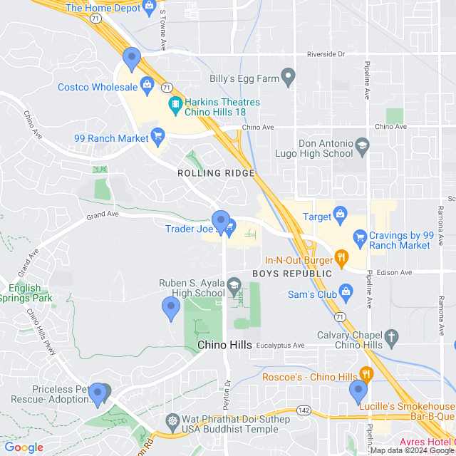 Map of veterinarians in Chino Hills, CA
