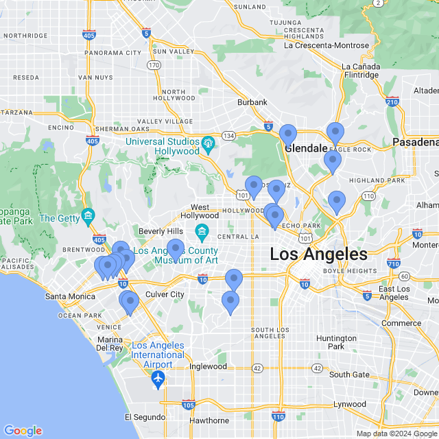 Map of veterinarians in Los Angeles, CA